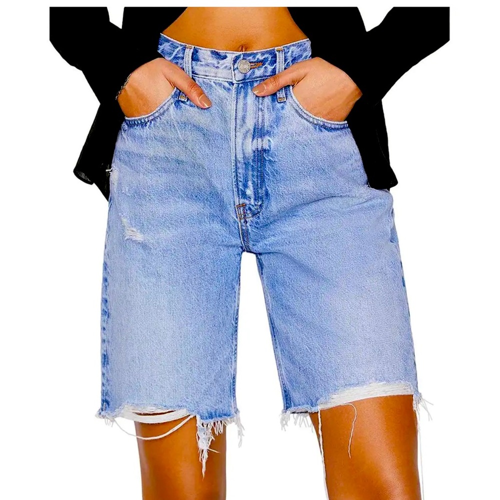 Frame Womens Distressed High Rise Casual Bermuda Shorts BHFO 4984 Sz 28 BNWT